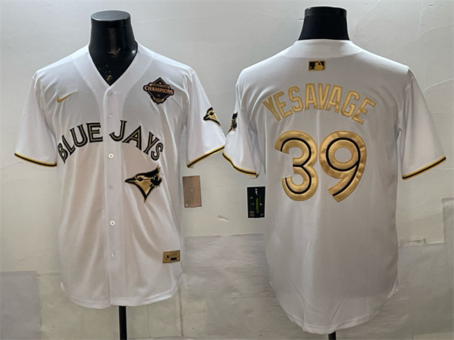 Men's White Gold Toronto Blue Jays #39 Trey Yesavage 2025 American League Champions Limited Stitched Baseball Jersey
